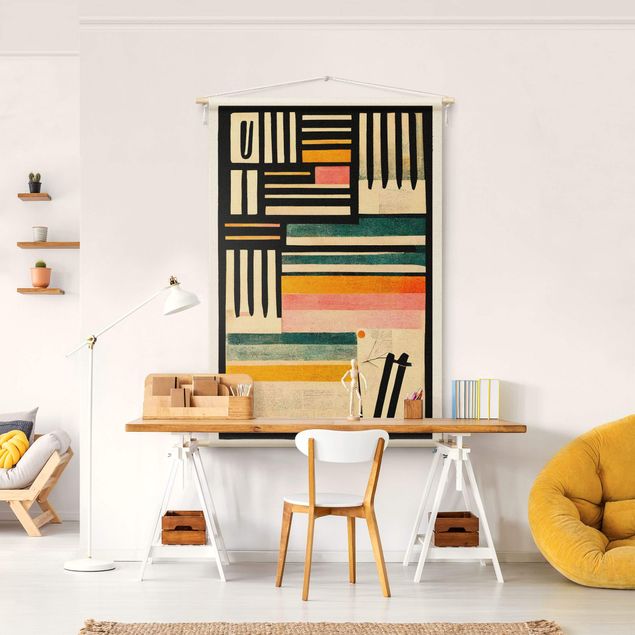Wandbehang XXL Farbkomposition mit schwarzem Rahmen