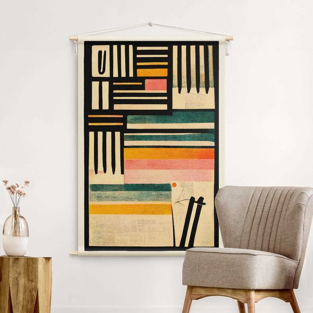 Wandtuch Kunst Farbkomposition mit schwarzem Rahmen