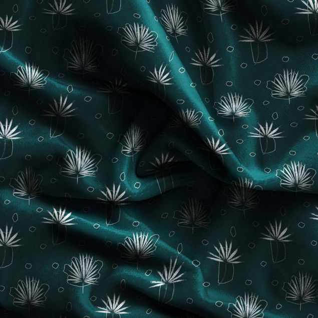 Vorhang Muster Farn Blätter mit Punkten - Dunkle Jade
