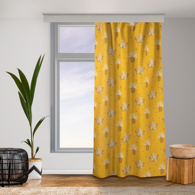 Vorhang modern Farn Blätter mit Punkten - Warmes Gelb