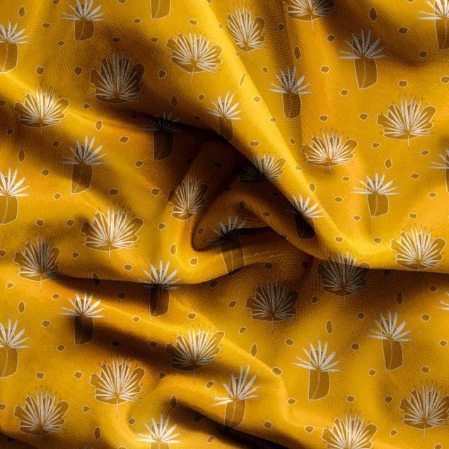 Vorhänge mit Muster Farn Blätter mit Punkten - Warmes Gelb