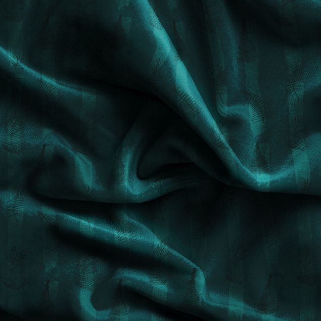 Vorhang Muster Farn Illustration mit Streifen - Dunkle Jade