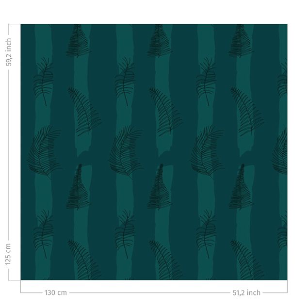 Moderne Vorhänge Farn Illustration mit Streifen - Dunkle Jade