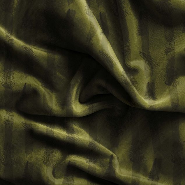 Vorhänge Muster Farn Illustration mit Streifen - Olive Grün