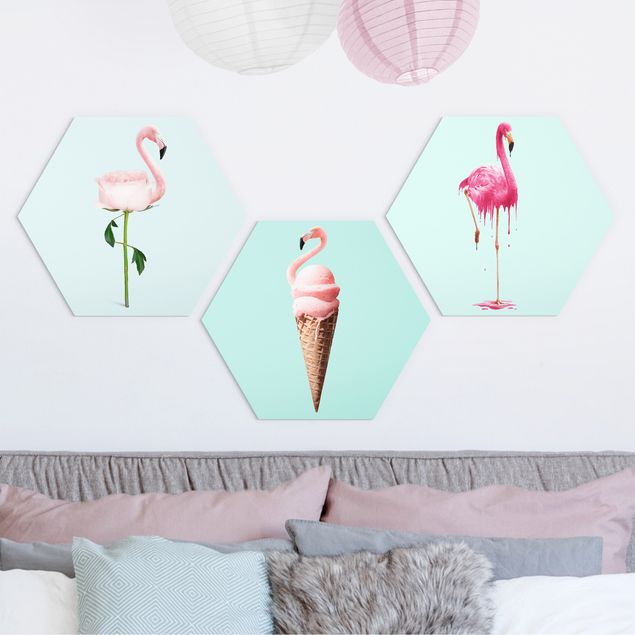 Wandbilder Tiere Flamingo Set