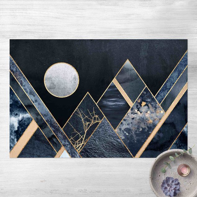 Abstrakte Kunst Bilder Goldener Mond abstrakte schwarze Berge