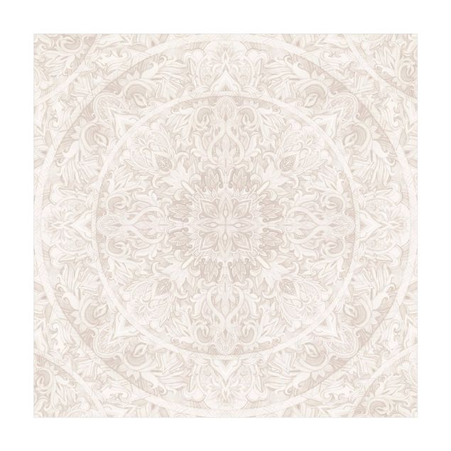 Vinyl-Teppich - Mandala Aquarell Ornament beige - Quadrat 1:1