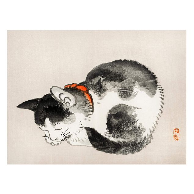 Magnettafel Büro Asiatische Vintage Zeichnung Schlafende Katze