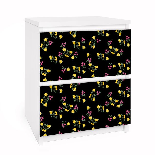Möbelfolie für IKEA Malm Kommode - Selbstklebefolie Folie Mille fleurs Muster