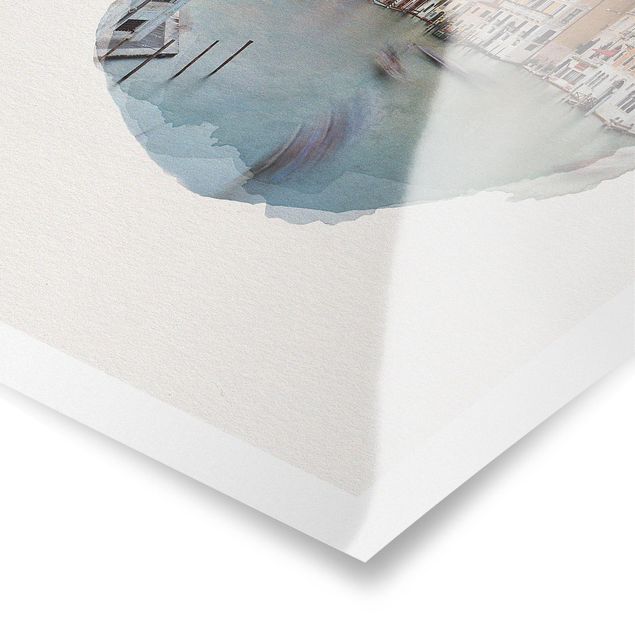 Poster - Wasserfarben - Canale Grande Blick von der Rialtobrücke Venedig - Hochformat 4:3