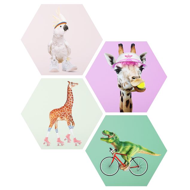 Hexagon Bilder Giraffen Dino Kakadu Sport Set II