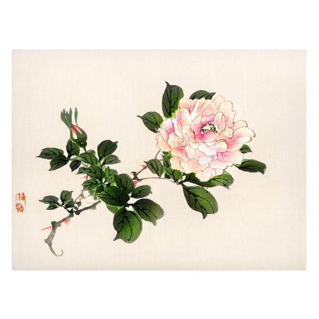 Magnettafel Blumen Asiatische Vintage Zeichnung Rosa Rose