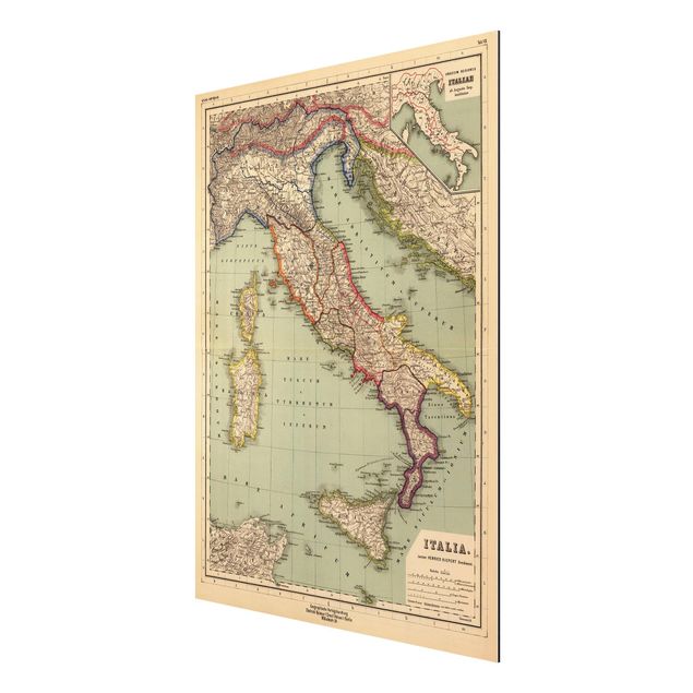 Alu-Dibond - Vintage Landkarte Italien - Querformat