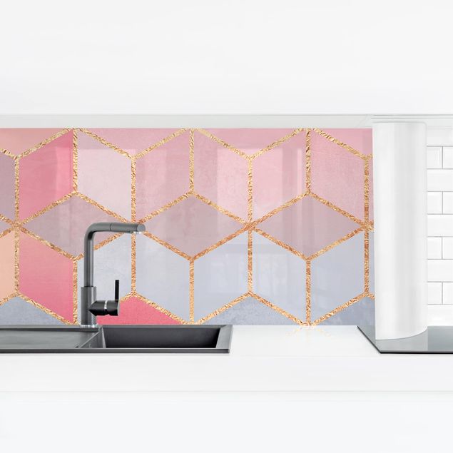 Küchenrückwand Muster Buntes Pastell goldene Geometrie