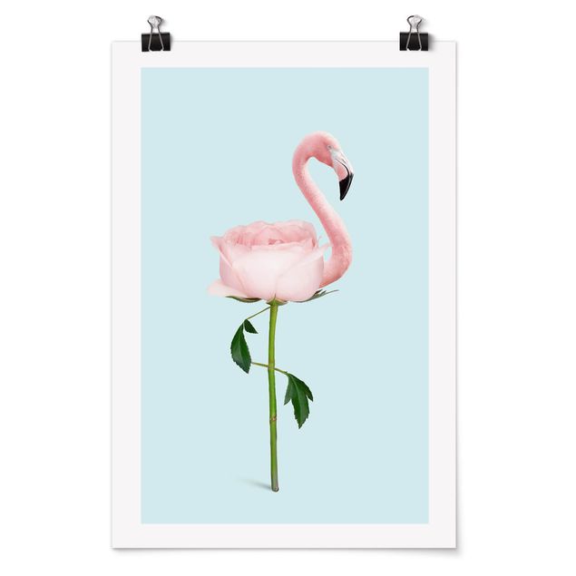 Blumen Poster Flamingo mit Rose