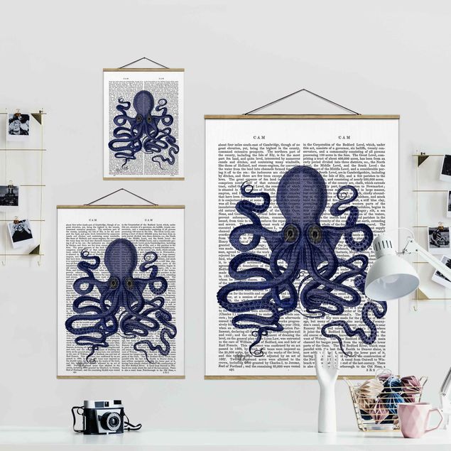 Stoffbild mit Posterleisten - Tierlektüre - Oktopus - Hochformat 3:4