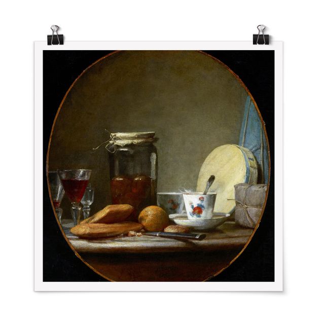 Poster - Jean-Baptiste Siméon Chardin - Glas mit Aprikosen - Quadrat 1:1
