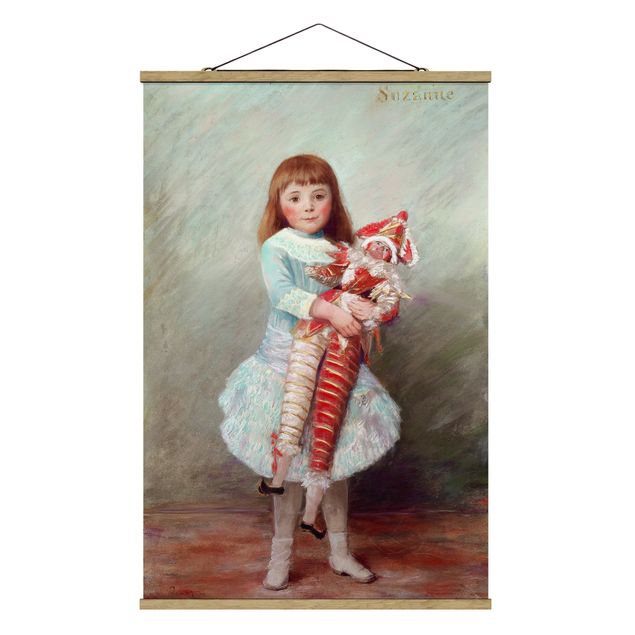 Stoffbilder mit Holzleisten Auguste Renoir - Suzanne mit Harlekinpuppe