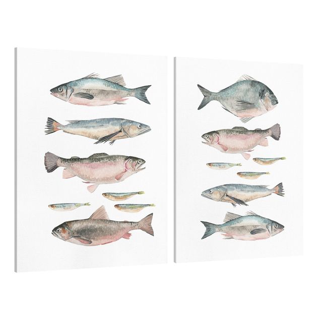 Kunstdrucke auf Leinwand Fische in Aquarell Set I