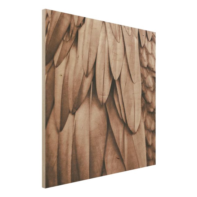 Moderne Holzbilder Federn in Rosegold
