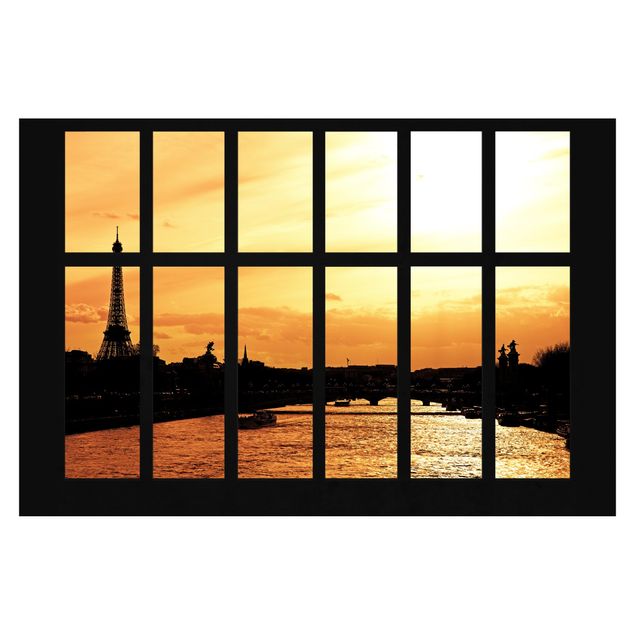 Kunstdruck Philippe Hugonnard Fenster Eiffelturm Paris Sonnenaufgang