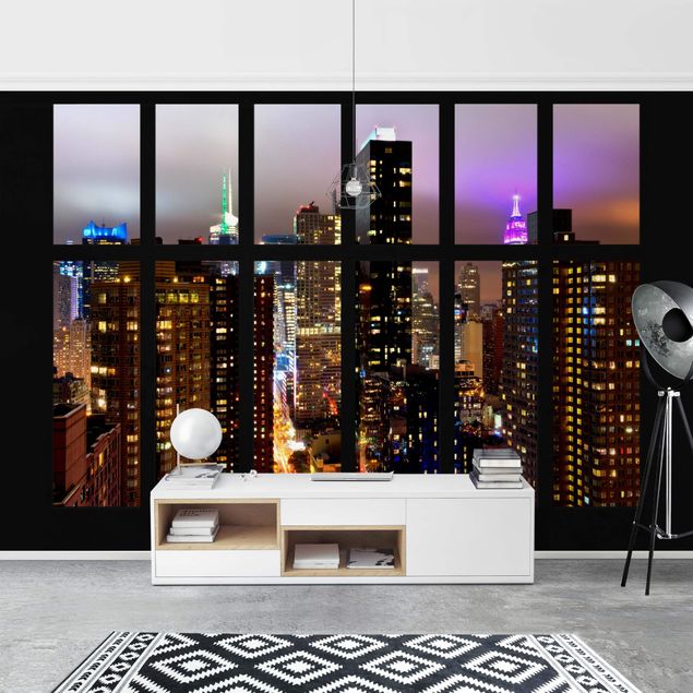 3D Wandtapete Fenster New York Mondlicht