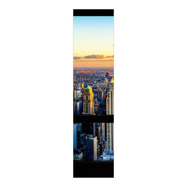 Schiebegardinen mit Motiv 3-teilig Fensterausblick - Sonnenaufgang New York