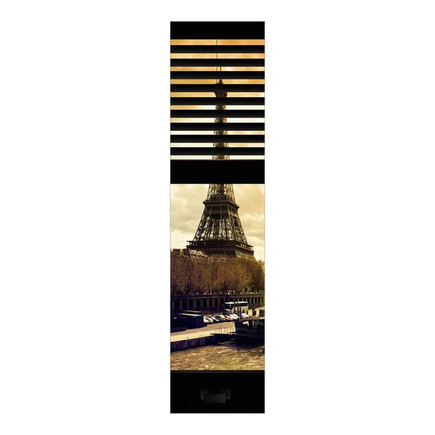 Schiebegardinen 3er Set Fensterausblick Jalousie - Paris Eiffelturm Sonnenuntergang