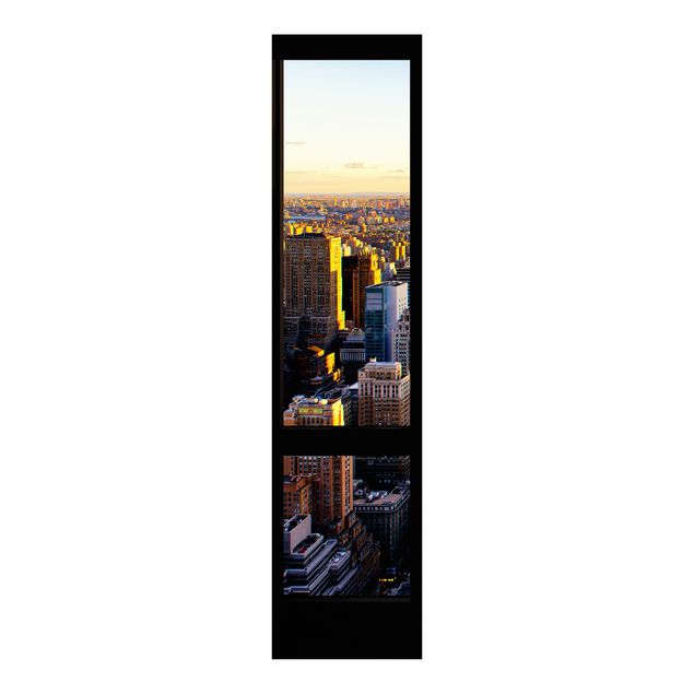 Schiebegardinen Schiene 3-läufig Fensterblick am Abend über New York