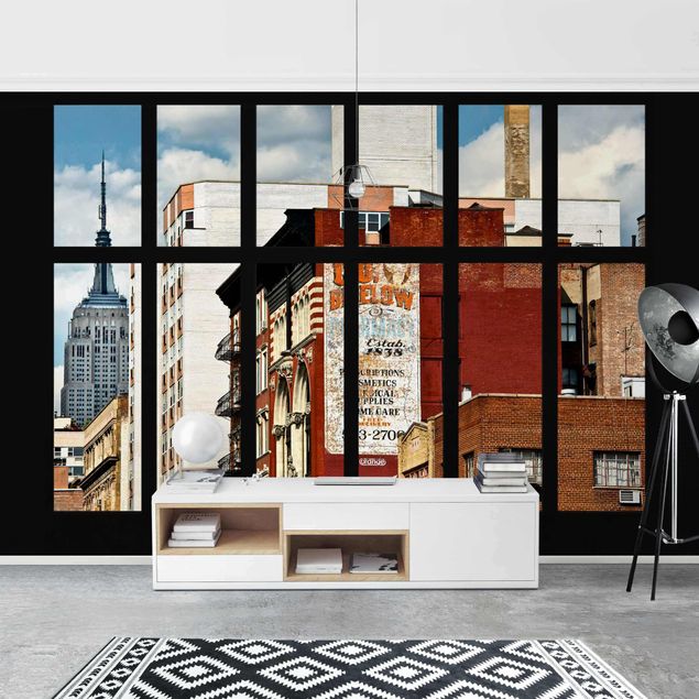 Tapeten modern Fensterblick auf New York Gebäude