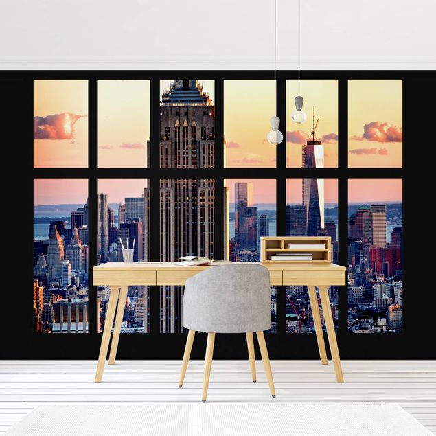 Tapeten modern Fensterblick Empire State Building Sonnenuntergang