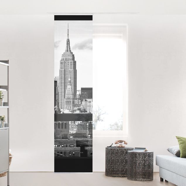 Schiebegardinen 2er Set Fensterblick New York Skyline schwarz weiß