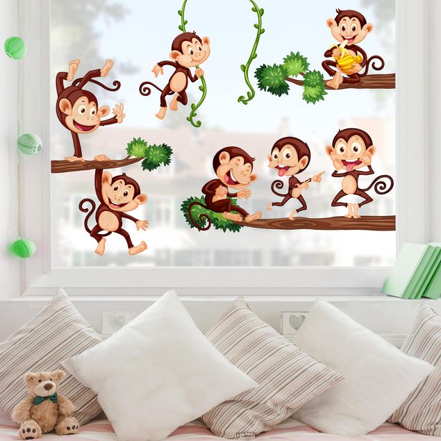 Fensterbild Wald Affenfamilie