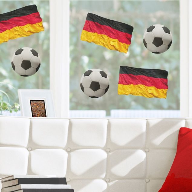 Fensterfolie Wohnzimmer Deutschlandfahne und Ball Sticker Set