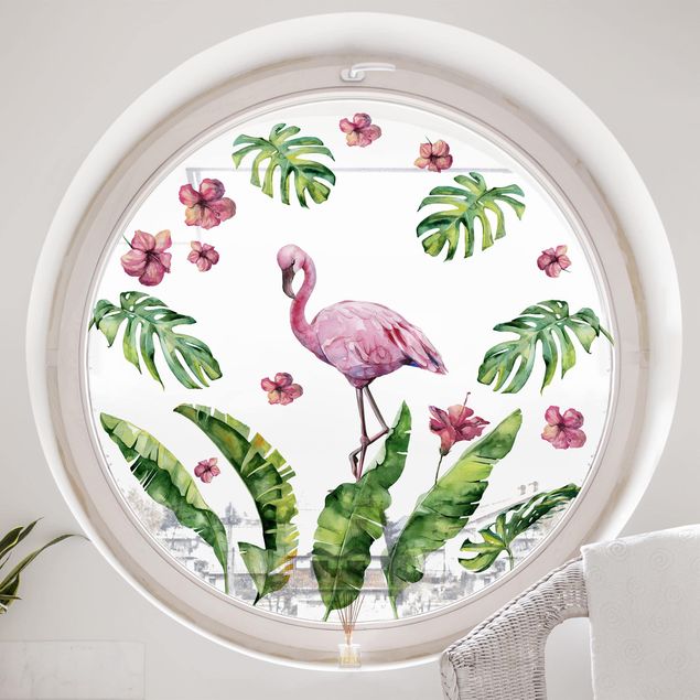 Fensterbilder Blumen Dschungel Flamingo Blätter Set