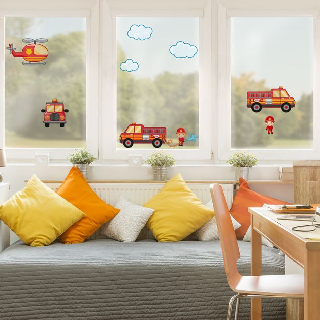 Fensterfolie - Fenstersticker - Feuerwehr-Set mit Fahrzeugen