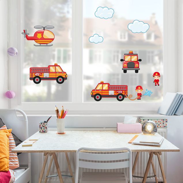 Fensterfolie - Fenstersticker - Feuerwehr-Set mit Fahrzeugen