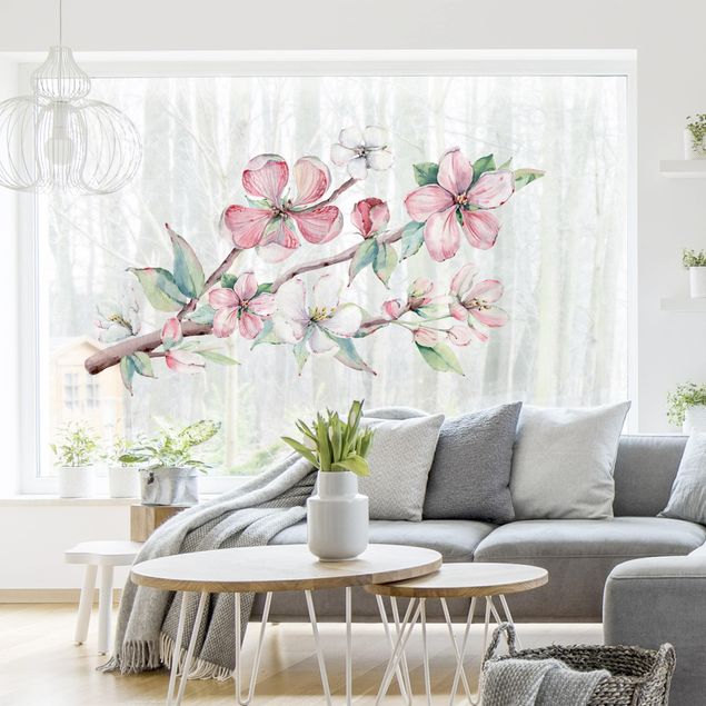 Fensterfolie Fenstersticker - Kirschblütenzweig Aquarell