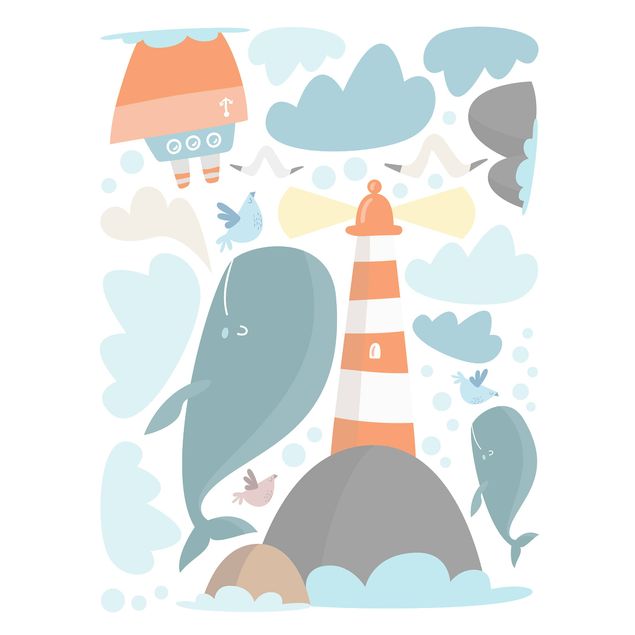 Tier Fensterbilder Leuchtturm und Wale