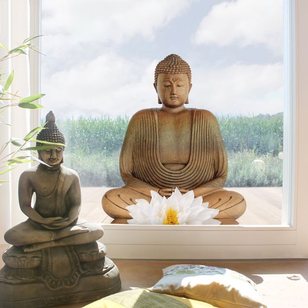 Fensterfolie - Fenstersticker - Lotus Holz Buddha