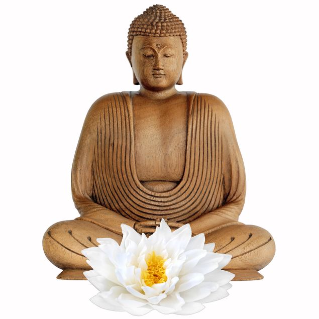 Fensterfolie Gräser Lotus Holz Buddha