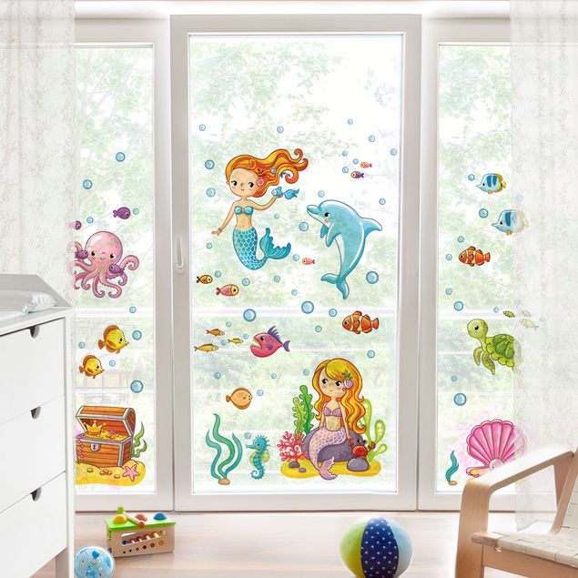 Fensterfolie - Fenstersticker - Meerjungfrau - Unterwasserwelt Set