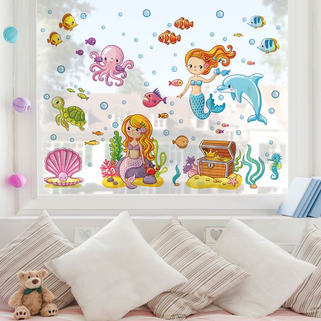 Fensterbilder Tiere Meerjungfrau - Unterwasserwelt Set