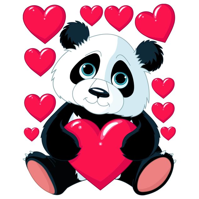 XXL Fensterbilder Panda mit Herzen