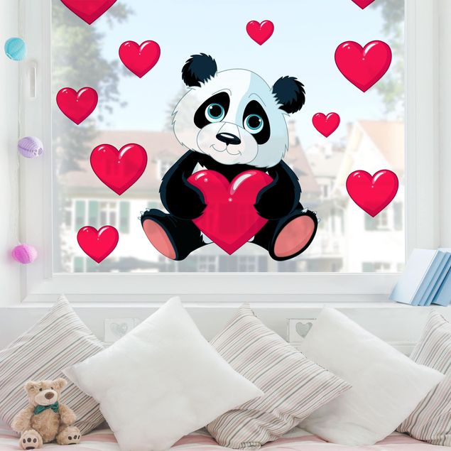 Fensterfolie Tiere Panda mit Herzen