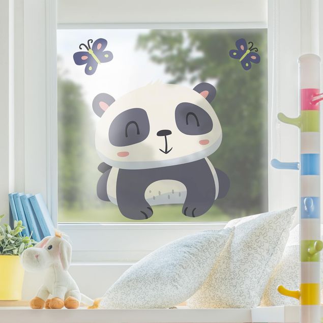 Fensterbilder Tiere Panda mit Schmetterlingen