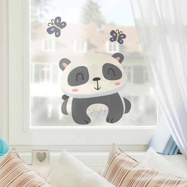 Fenstersticker Tiere Panda mit Schmetterlingen