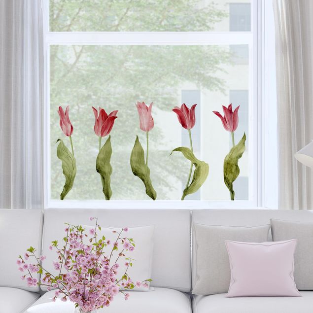 Fensterdeko Frühling Rote Aquarell Tulpen