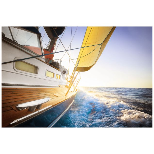 Fensterbilder Landschaft Segelboot auf blauem Meer bei Sonnenschein
