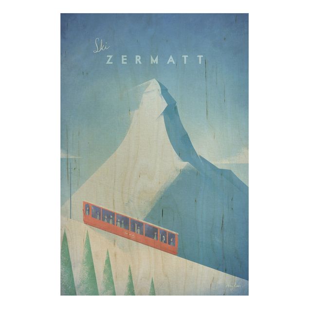 Holzbilder Natur Reiseposter - Zermatt